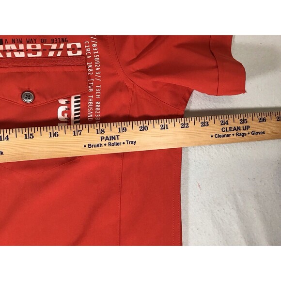 PROJEK RAW Men's Red Tech Design Bottom Up Short Sleeve Stretch Shirt Sz Medium - Picture 11 of 14